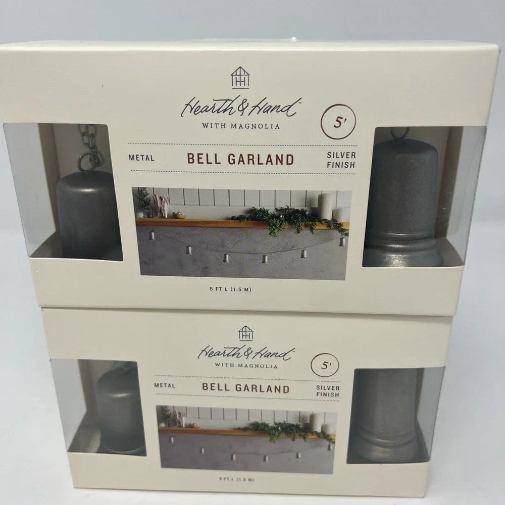 Hearth & Hand 2 Sets of Metal Silver Bell Garland . Each 5’ for a total of 10’
